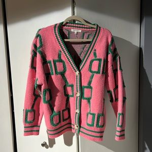 Pink and green printed cardigan